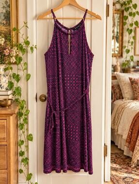 Banana Republic Pink & Navy Geometric Print Sleeveless Midi Dress XS Boho